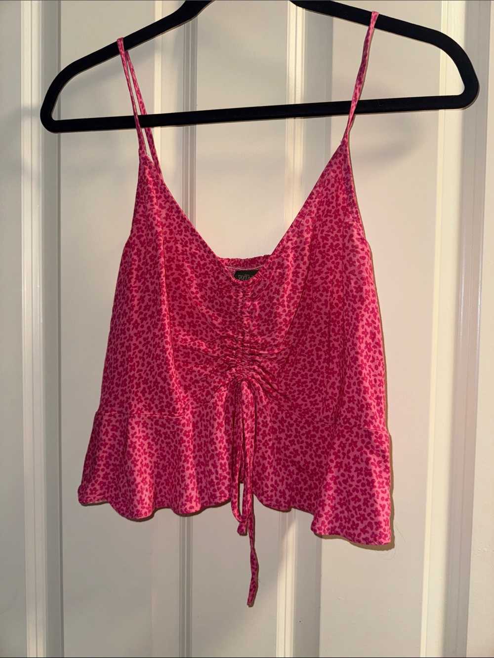 Pink Ruched Satin Cami Top